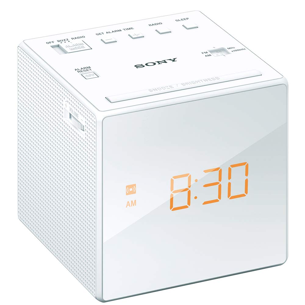 Sony Часы FM Сон W Радио ICF-C1 FM/AM/Широкий Диапазон Совместимость, Таймер, Белый, ICF-C1