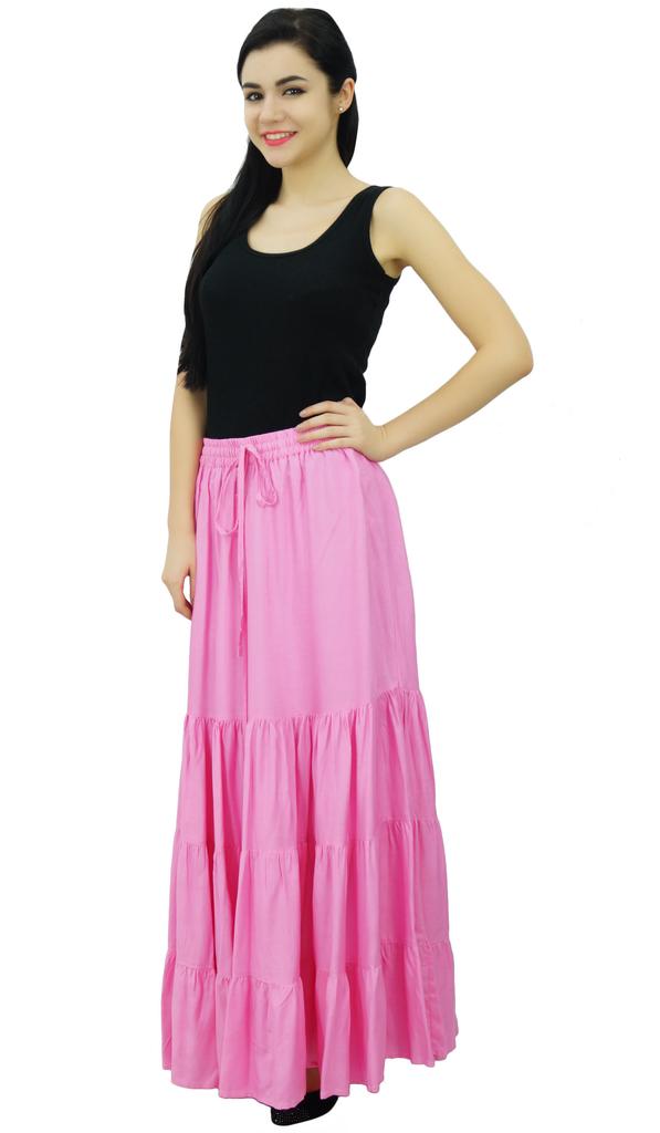 Bimba Длинная расклешенная юбка макси-ярус в стиле бохо с эластичной резинкой на талии из вискозы в стиле бохо