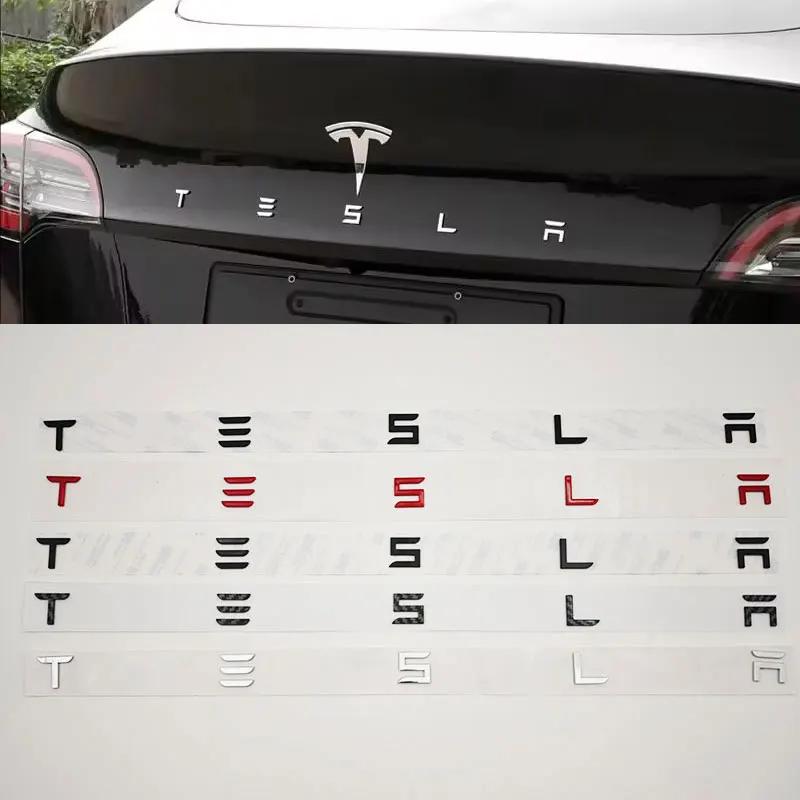 3D ABS Буквы Логотип Tesla Углеродный Хром Черный Красный Значок Наклейки на Задний Багажник Автомобиля Для Tesla Model 3 Y X S Задние Наклейки Аксессуары