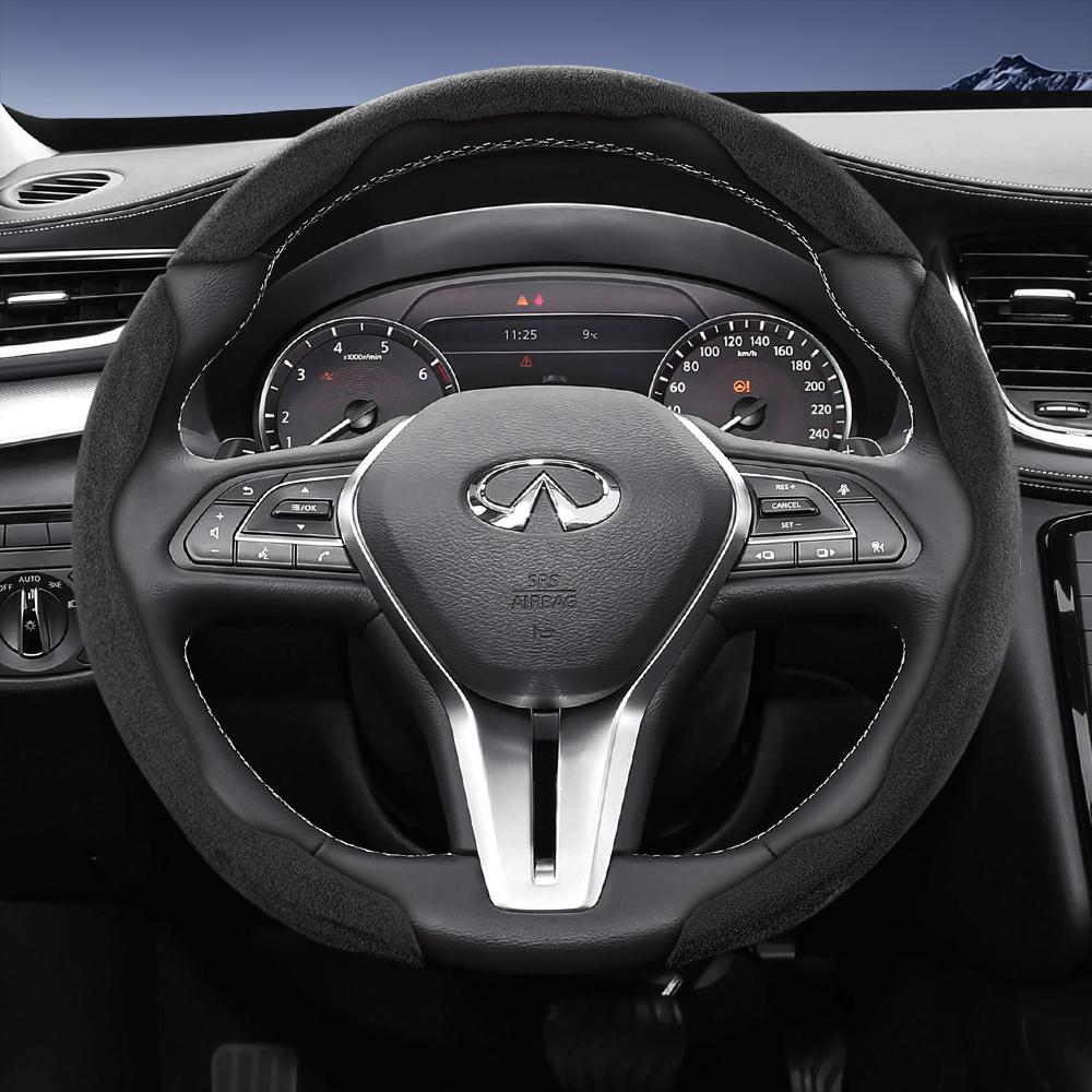 Bpzsw1 Подходит для рулевого колеса Infiniti Sports из замшевой кожи со съемной конструкцией на кнопках для моделей, таких как Q50 Qx50 Qx55