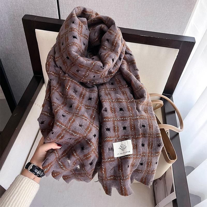 New Korean Version Scarves for Men and Women In Autumn and Winter, Checkered Couple Dual-purpose Warm and Windproof Scarf Shawl