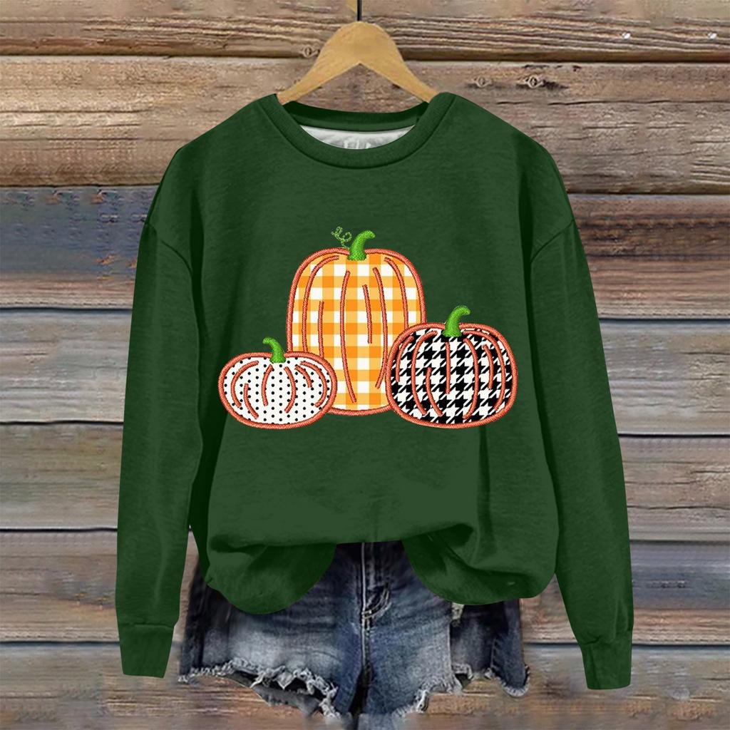 Женская мода Хэллоуин с длинным рукавом с принтом Свободная толстовка с круглым вырезом Топ