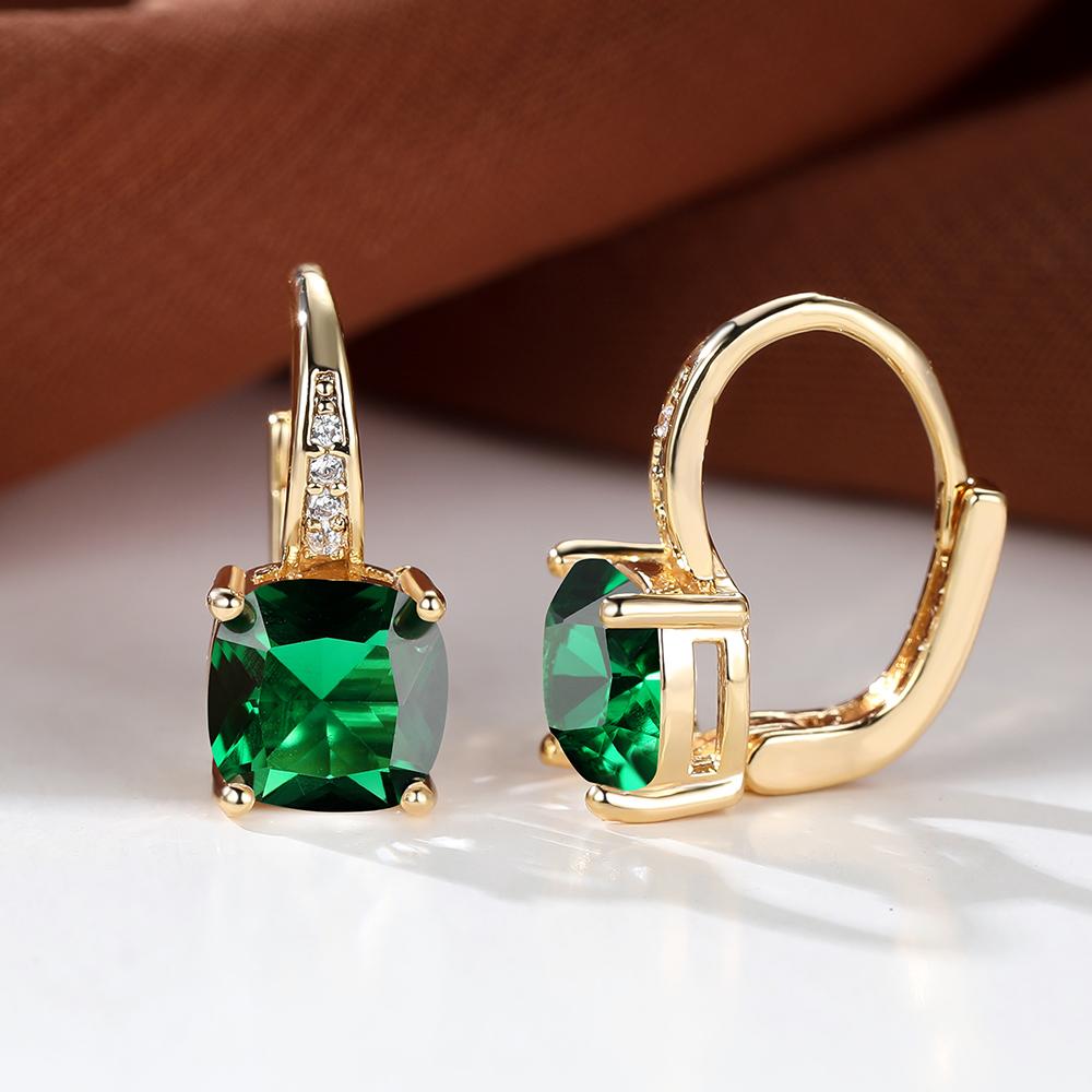 Серебряные серьги-кольца цвета розового золота с геометрическим изумрудом и зеленым камнем, свадебные висячие серьги для женщин