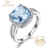 Real 925 Sterling Silver Rings For Women Gemstone Aquamarine Sky Blue Topaz Ring Cushion Romantic Gift Engagement Jewelry