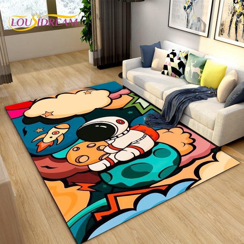 Коврик с рисунком астронавта в космосе, ковер для гостиной, украшение детской комнаты, мягкий нескользящий напольный коврик для детей