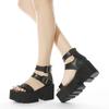 Fashion Ankle Strap Sandals for Women Platform Chunky Heels Patent Leather Thick Wedges Summer Shoes Open Toe Zipper Big Size 43