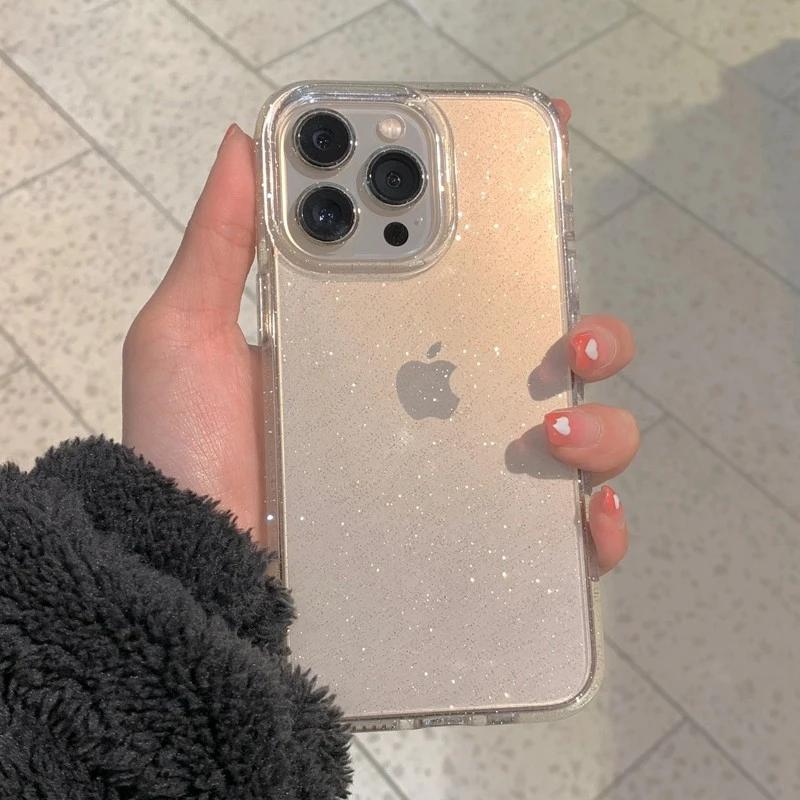 Прозрачный чехол для телефона с блестками для For Iphone 17Air 15 11 12 13 14 16 Pro Max Xs XR Max Plus Mini SE Мягкая прозрачная крышка