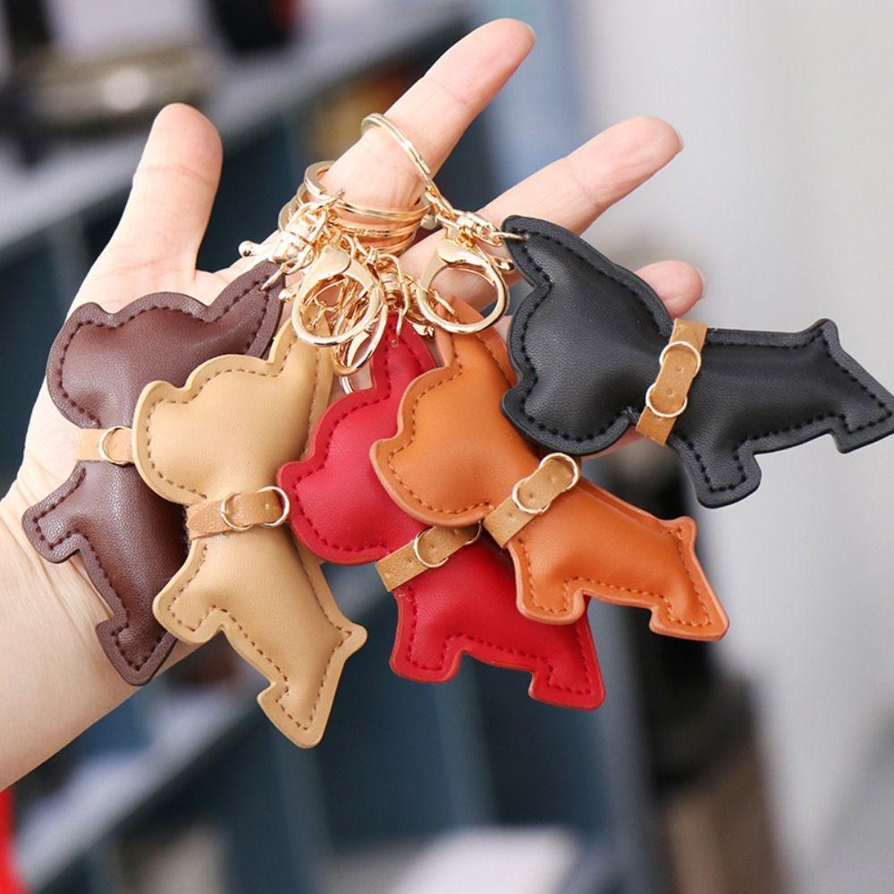 Fashion DIY Super Fierce Bulldog Key Chain Kawaii Dog Car Keychain PU Leather Bag Pendant Bag Accessories