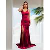 Sexy V Neck Sleeveless Long Satin Dress Evening Wedding Party Bridesmaids Split Mermaid Gown