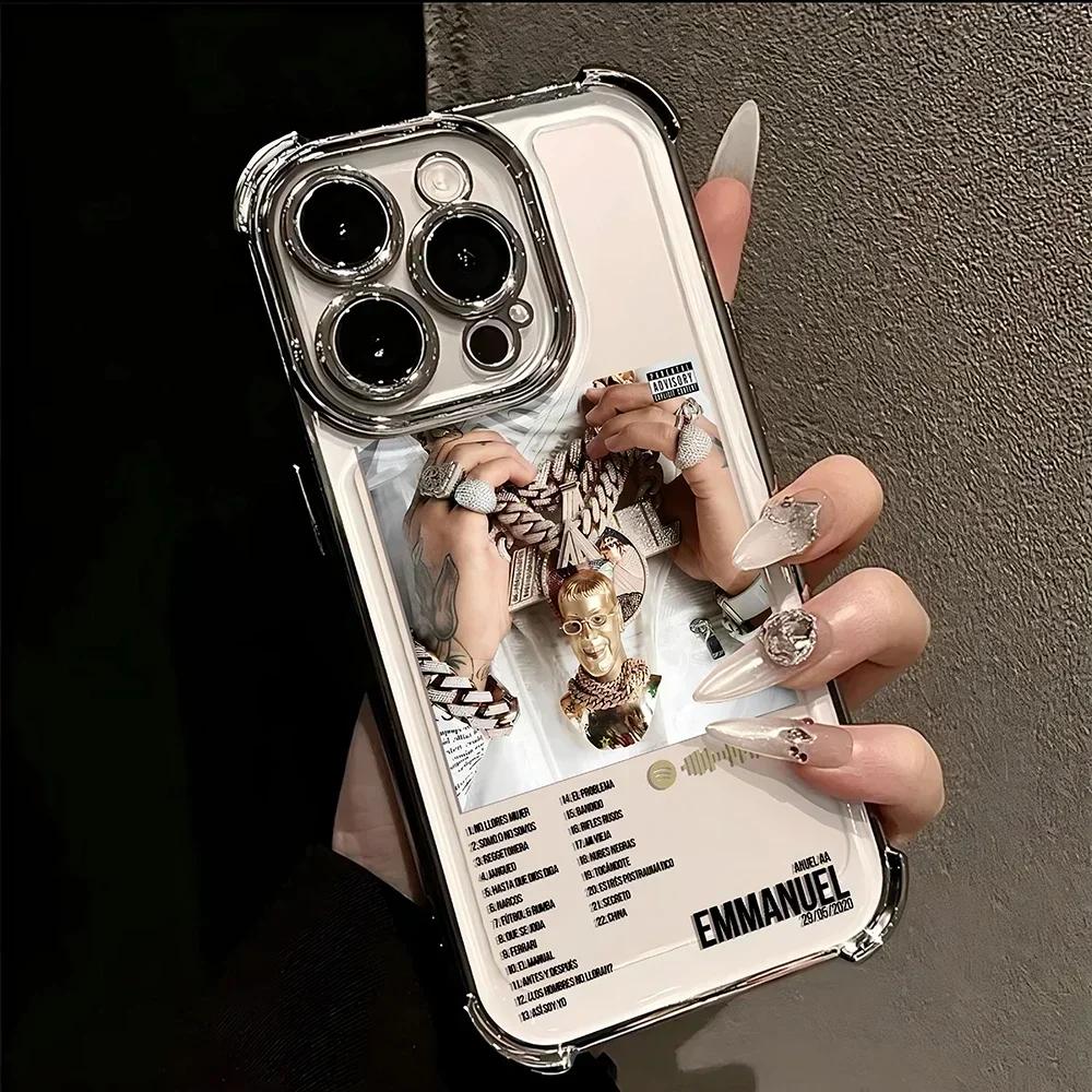 Anuel AA rapper Real Hasta La Muerte Plating Case For iPhone 16 15 14 13 12 11 Pro Max X XR XSMax 7 8 6 Plus Anti-Fall Airabag