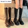 Winter Soft Leather Women Knee High Boots Fashion Knight Long Booties Designer Platform Square Heels Botas De Mujer