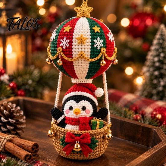 All in One Crochet Material Pack Christmas Hot Air Balloon Kit, Hanging Ornament DIY Relaxing Handicraft Hobby Set Festive Craft Kit for Adults,