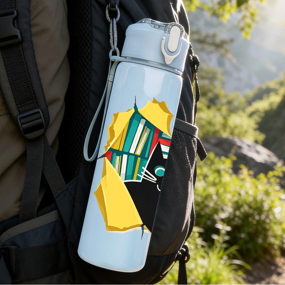 1PC Soccer Player Graffiti Art Print 750ml Color Plastic Sports Water Bottle Leakproof Flip Straw Lid Suitable for Sports Office Home Use