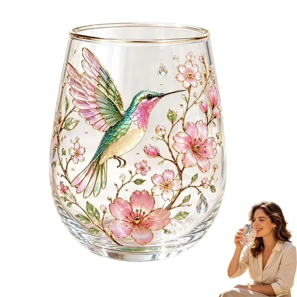 Transparent Hummingbird Joy Tea Cup Gold Rimmed Coffee Cup Creative Garden Glass Tea Cup