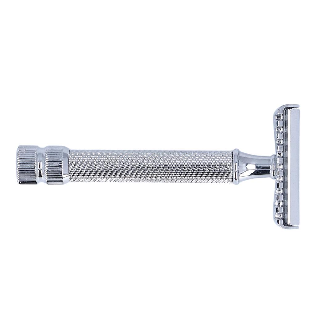 Двойной безопасный триммер, моющийся из цинкового сплава, ручная машинка для стрижки, ручка для домашнего салона, для мужчин, серебро