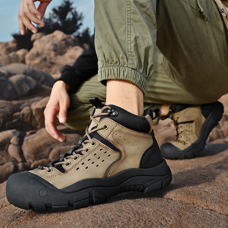 Модные мужские походные ботинки из натуральной кожи, противоскользящие мужские ботинки, уличные кроссовки, удобные ботинки для альпинизма, охоты, треккинга, кемпинга, черные