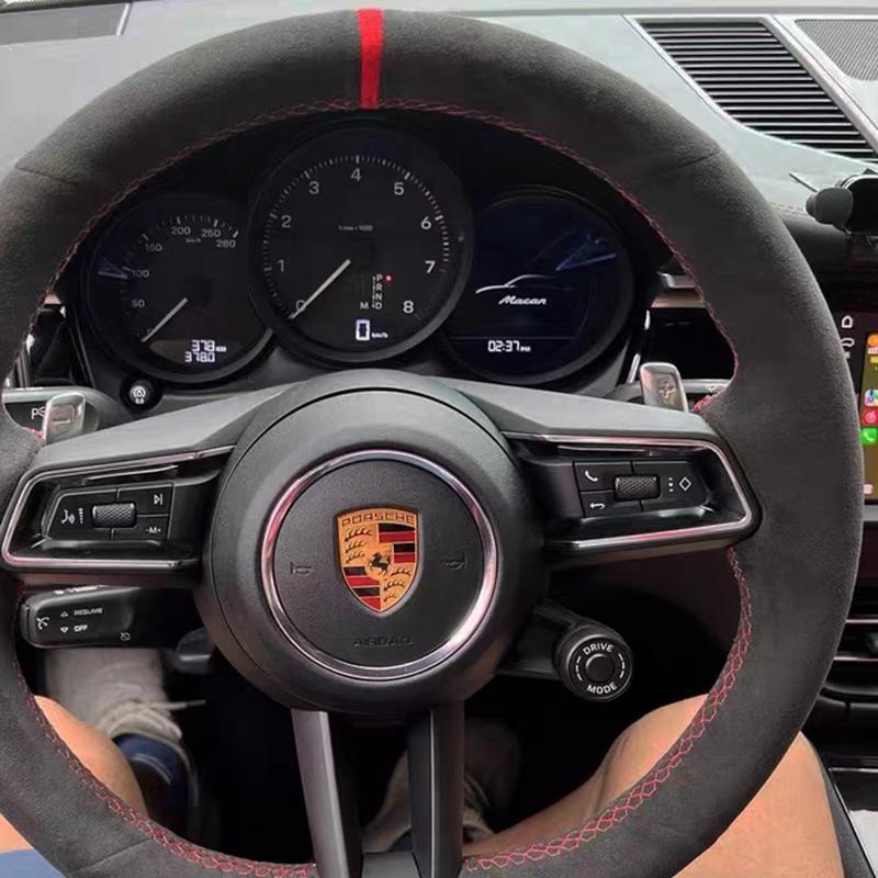 Car Steering Wheel Cover Suede 100% Fit For Porsche Taycan Boxste Panamera Macan Cayenne 718 911 9YA 971 Car Accessories