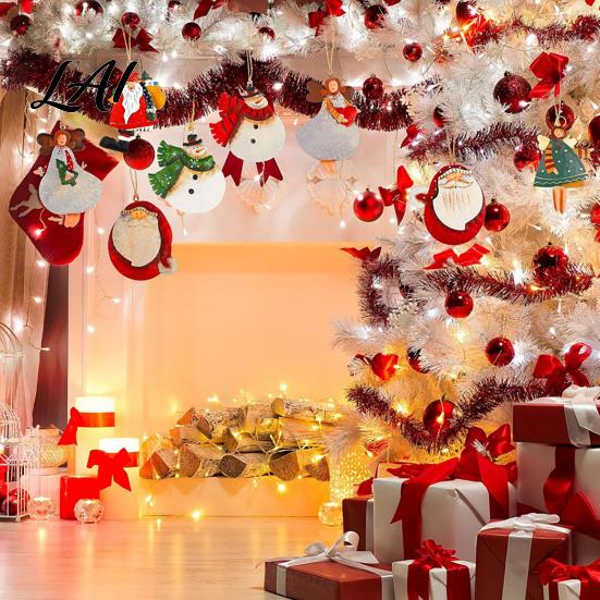 Cartoon Christmas Tree Hanging Set 16/24/32Pcs Wooden Ornaments Flying Angels Decorations Santa Claus Reusable Tags Ornaments for Holiday