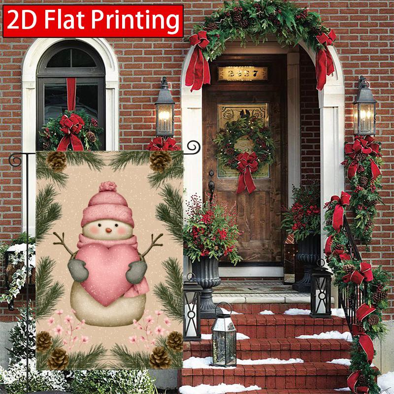 2D Flat - 2D Flat - 2D Flat, 1pc Round Snowman (5 Designs) Printing, Double-Sided Garden Flag, Family Courtyard Lawn Decoration, Outdoor Decoration, N