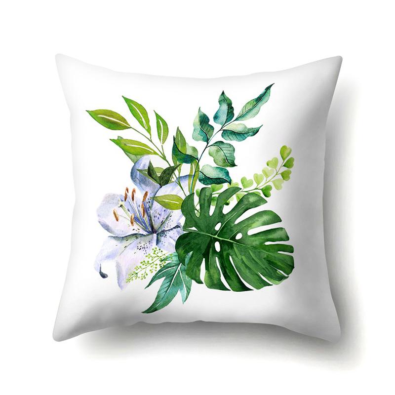 Polyester Pillow Case Nordic Ins Style Plant Flower Print Peach Leather Velvet Cushion Cover Car Waist Cushion Cover