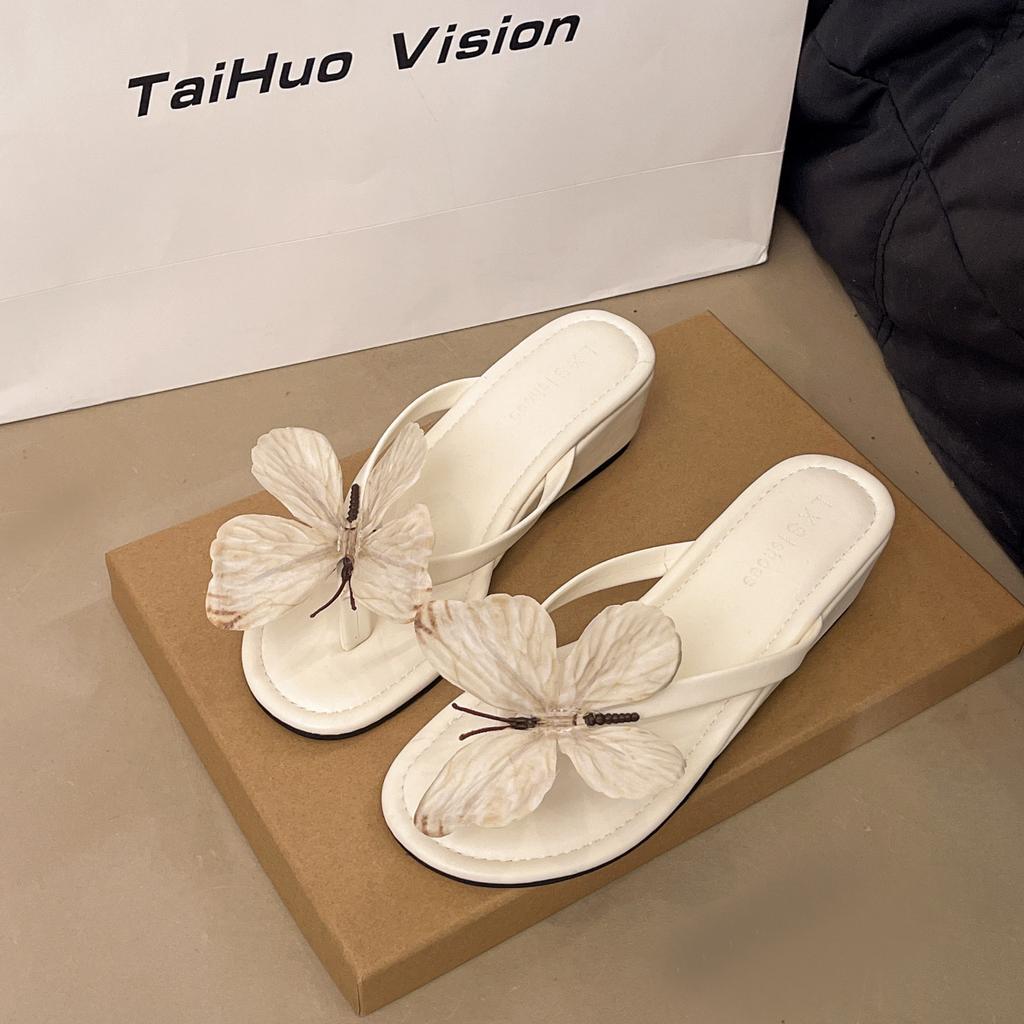 Fashion Elegant Butterly Flip Flops Sweet Casual High Heels Sandals Indoor Outwear Summer Women's Sandals Vacation Casual Beach Slippers