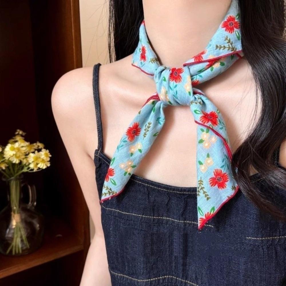 3pcs/set Korean Style Printed Headscarf Thin Fabric Flower Square Headband Holiday