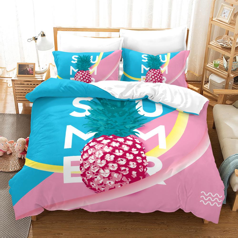 Комплект постельного белья с 3D фруктовым принтом, тема ананаса, пододеяльник, наволочка, двуспальная кровать, полноразмерное покрывало, моющаяся молния, удобное украшение для дома
