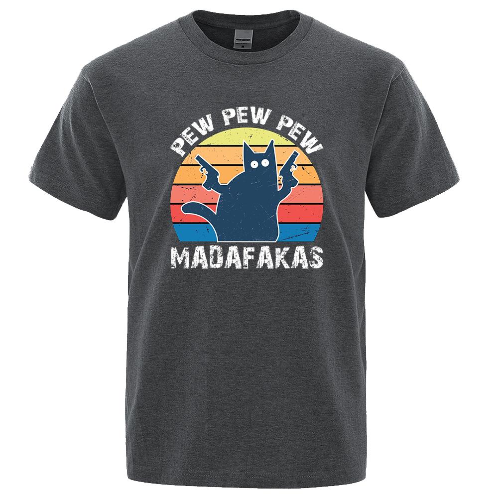 Футболка Pew Pew Madafakas для мужчин с коротким рукавом, новинка, забавная футболка с котом, винтажные летние топы, рубашки, футболка, футболка с круглым вырезом, уличная одежда