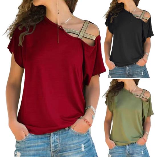 Женская футболка с косым вырезом, асимметричным дизайном off-shoulder, однотонная, свободного кроя, летние повседневные пуловеры, для ежедневной носки