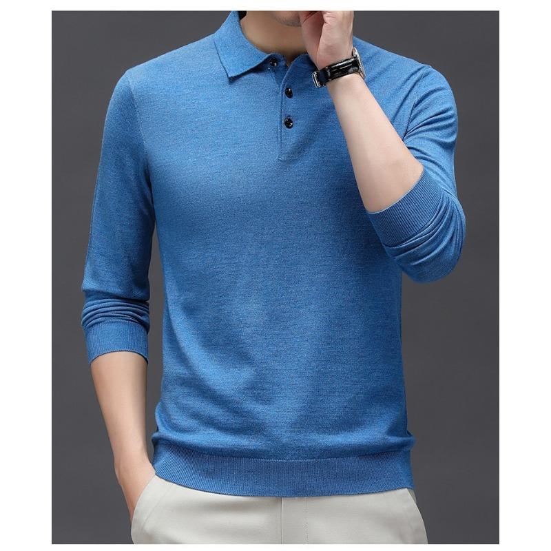 Men S Long Sleeve Knit Polo Shirt Striped Casual Middle Age T Shirt