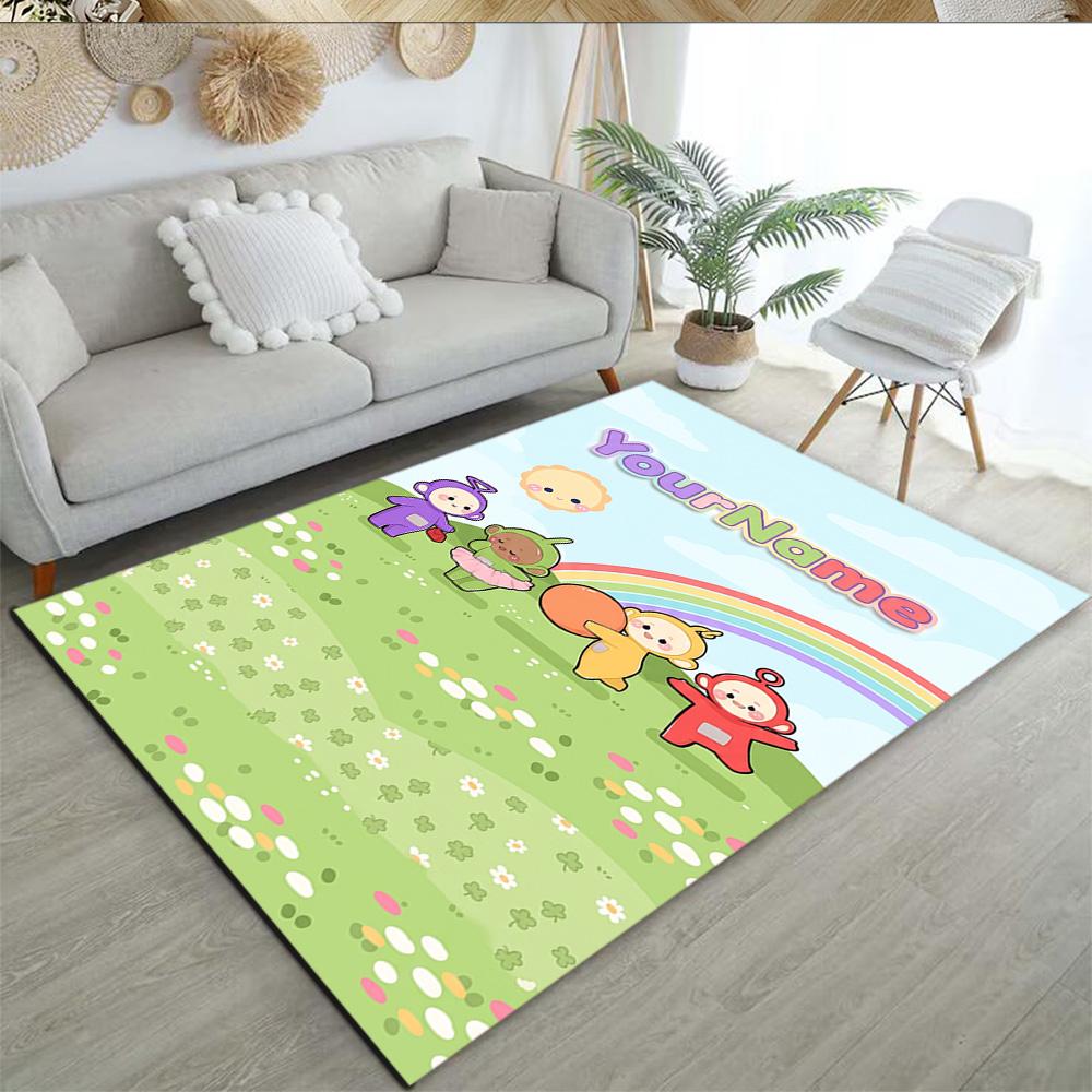 Teletubbies Customize Your Name Carpet Perfect for Foyer Bedrooms Dining Room Kitchen Anti-slip Rug Anime Office Decor Spiritual Gift