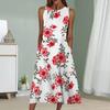 Summer Fashion Sexy Sleeveless Dress Soft Casual 3D Red Flowers Print Dress Sleeveless Sling Dress