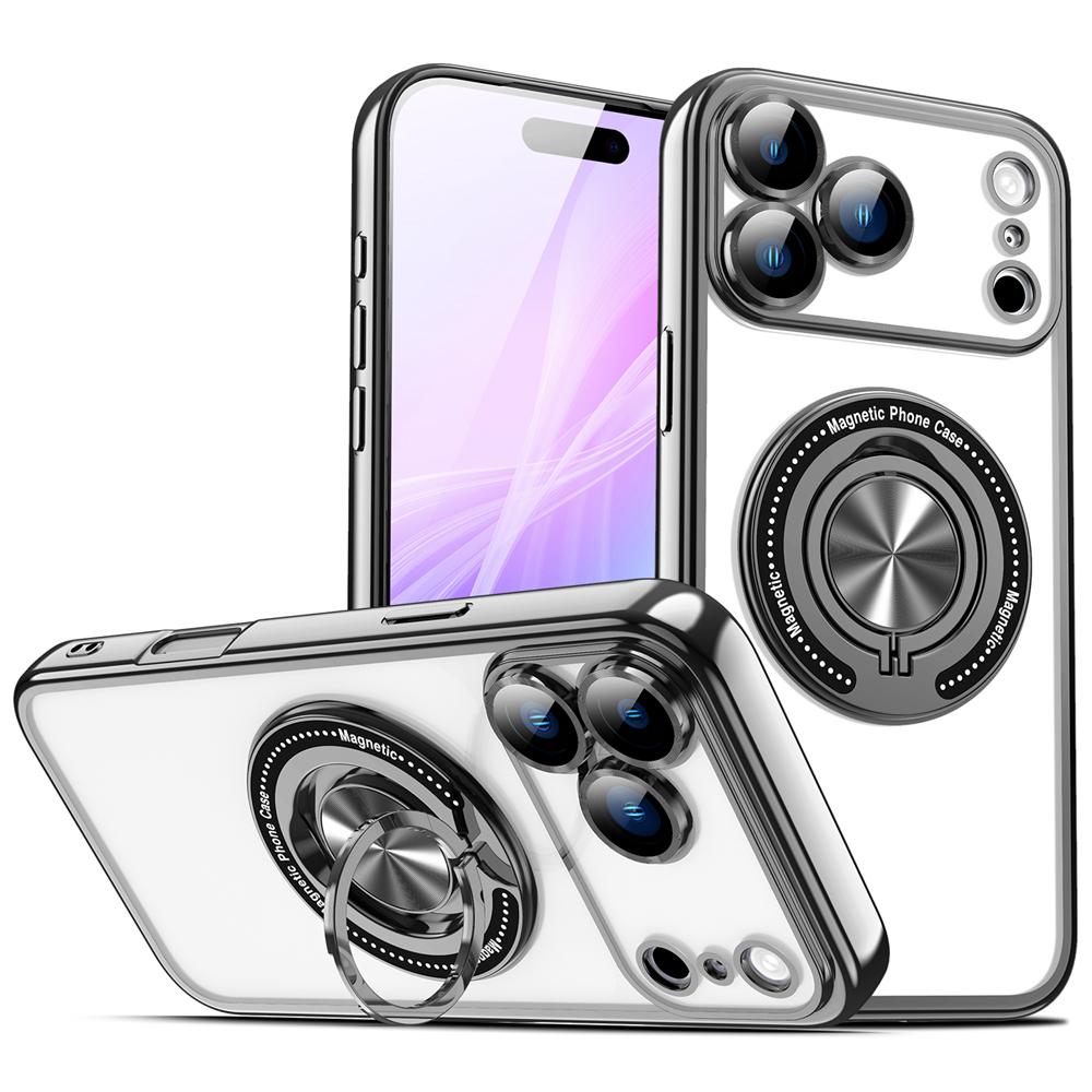 KEYSION Прозрачный ТПУ чехол с гальваническим покрытием и магнитом для MagSafe для iPhone 16 17 Pro Max 17 Air, ПК кольцо-подставка, защита линз, чехол для телефона