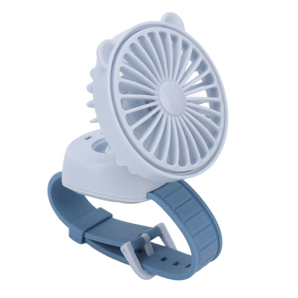 Портативный вентилятор для часов с регулируемым ремешком на запястье Детский мультяшный электрический вентилятор Встроенный аккумулятор Синий