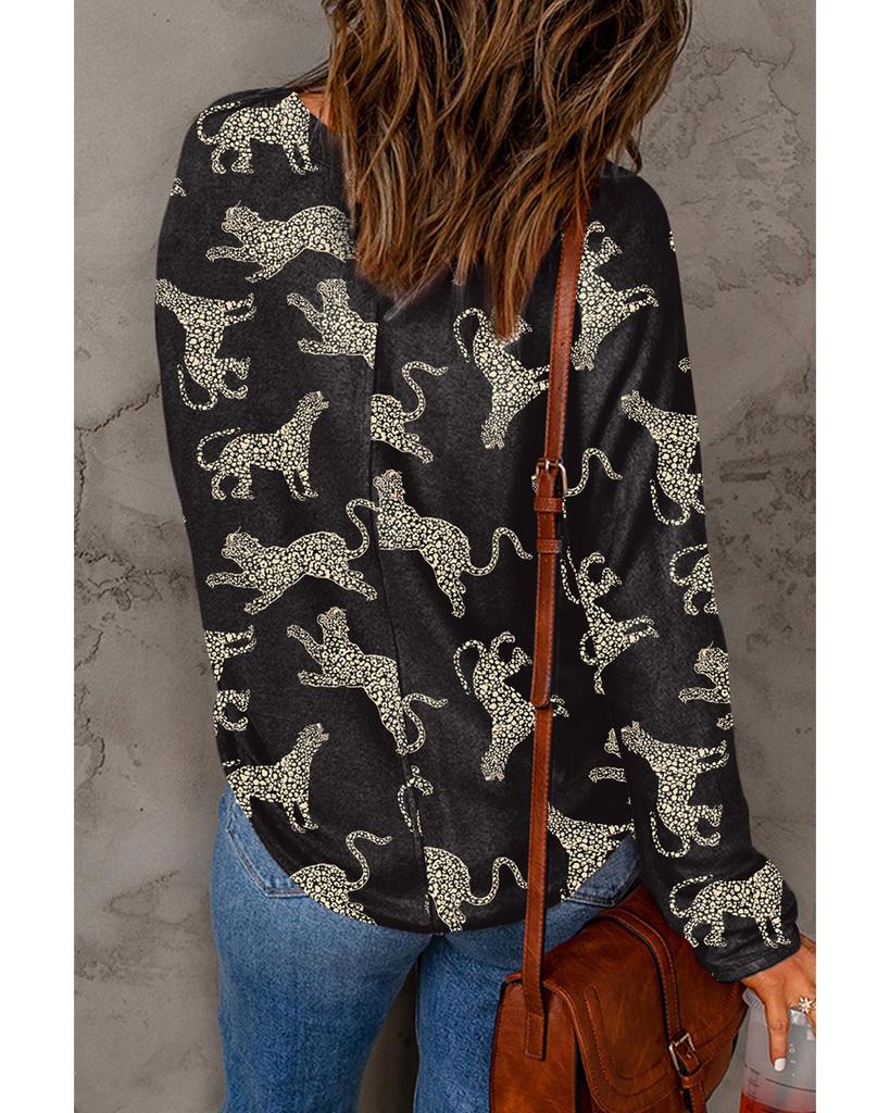 Azura Exchange Черный топ с длинными рукавами и ярким принтом гепарда