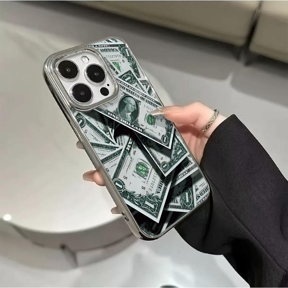 Прозрачный чехол для телефона с электроplated рамкой и узором из денег для iPhone 17 Pro Max 16 15 14 13 12 11 Pro 16 Plus 17 Air, противоударный чехол