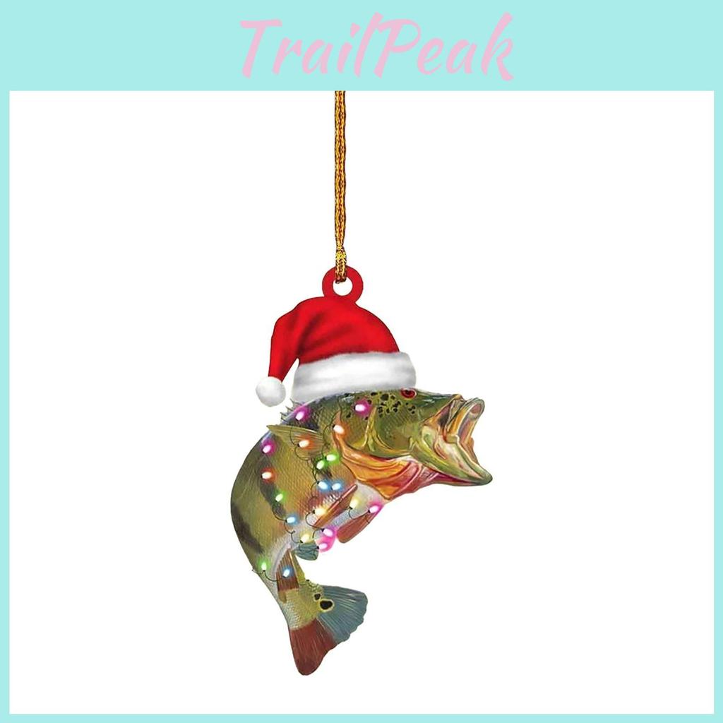 Fun And Colorful Cartoon Style Green Bass Fish Christmas Tree Hanging Ornament