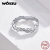 WOSTU Регулируемые кольца на палец в стиле бохо с перьями свободного размера, женские кольца из 100% стерлингового серебра 925 пробы
