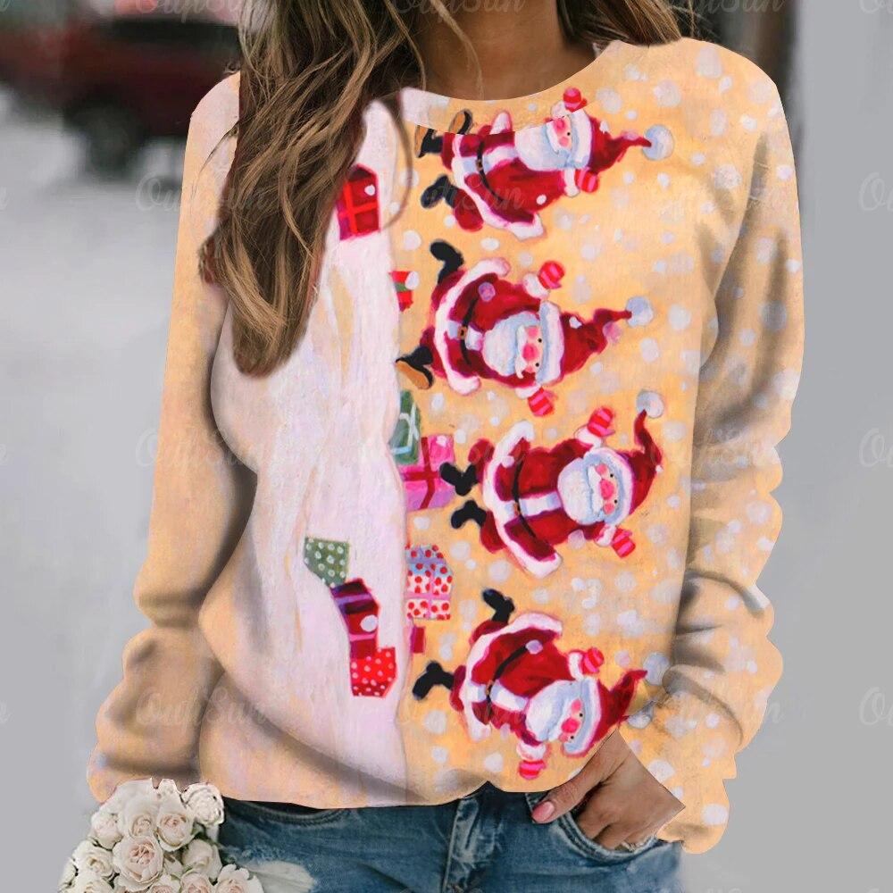 Christmas Women Sweatshirt Designer Round Neck Long Sleeve Loose Casual Fall Fashion Santa Claus Fun Graphic Print Tops