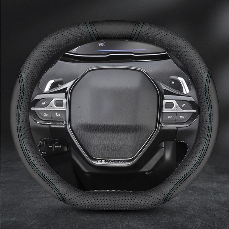 Car Steering Wheel Cover for Peugeot 3008 4008 5008 Double D Type PU Leather Anti Slip and Breathable Car Decoration Accessories