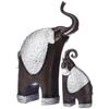 Thai Style Elephant Figurines Mother & Child Elephant Fengshui Resin Sculptures for Home Decor Ornament (Set of 2, Brown and Silver)