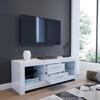 Meuble TV - Blanc Brillant - Avec éclairage LED - 2 tiroirs et étagères en verre