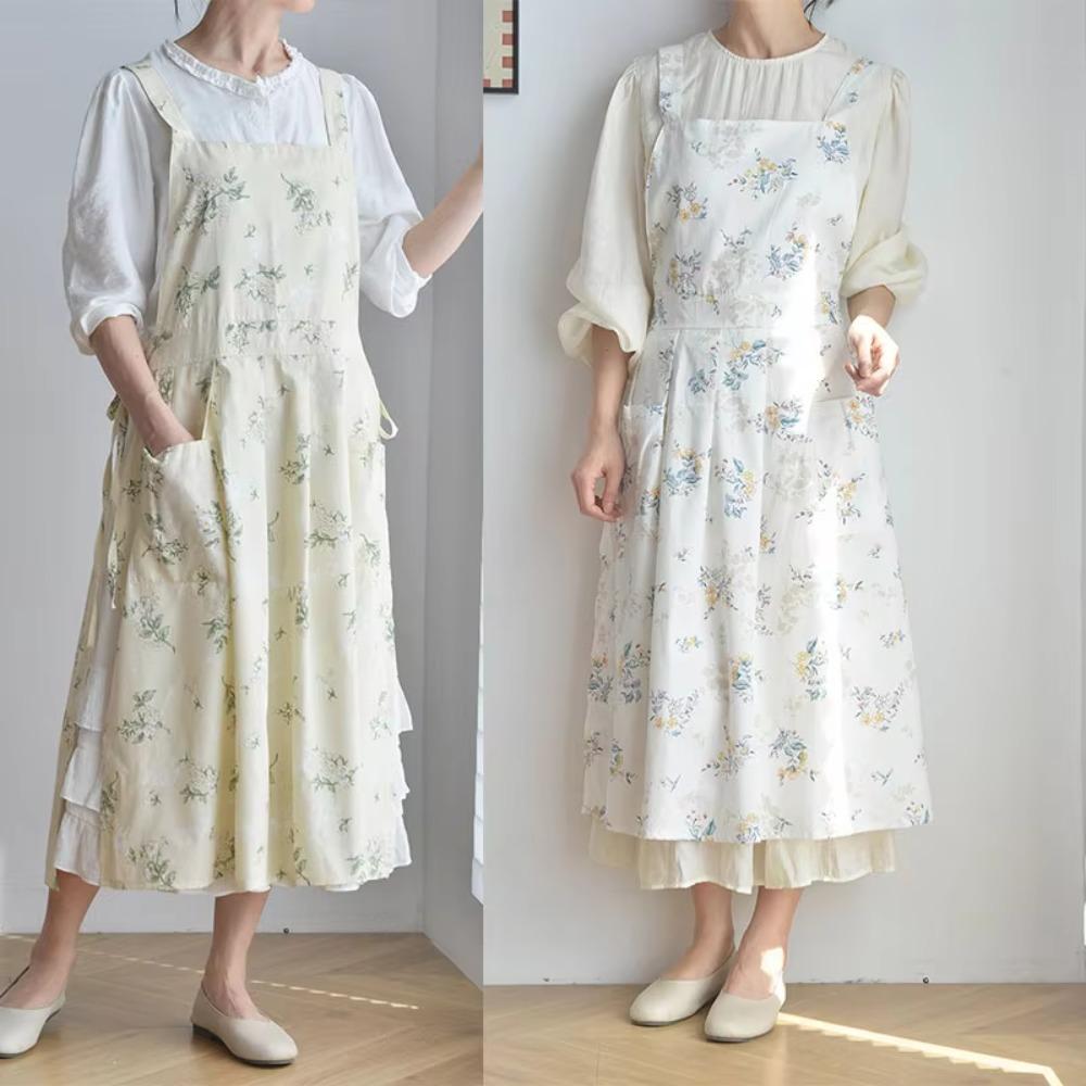 Floral Pattern Cotton Apron Pleated Skirt Korean-style Apron Girls Apron Household Work
