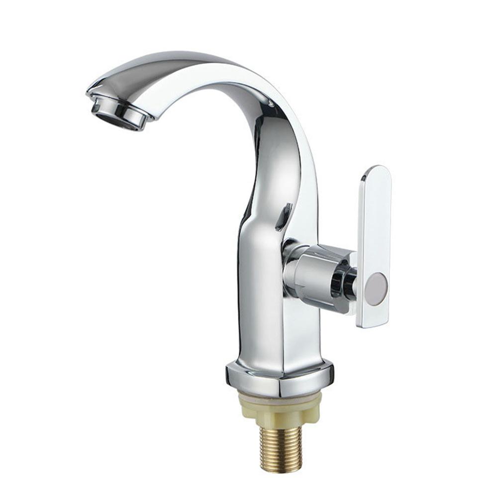 Bathroom Sink Faucet Single Cold Water Faucet Silver Bathroom Taps Single Handle Deck Mounted  Basin Tap Hardware Accessory