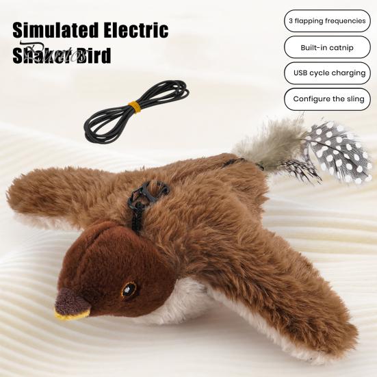 Игрушка для кошек USB перезаряжаемая электрическая имитация птицы с кошачьей мятой плюшевая летающая птица с реалистичным щебетанием для упражнений для котят