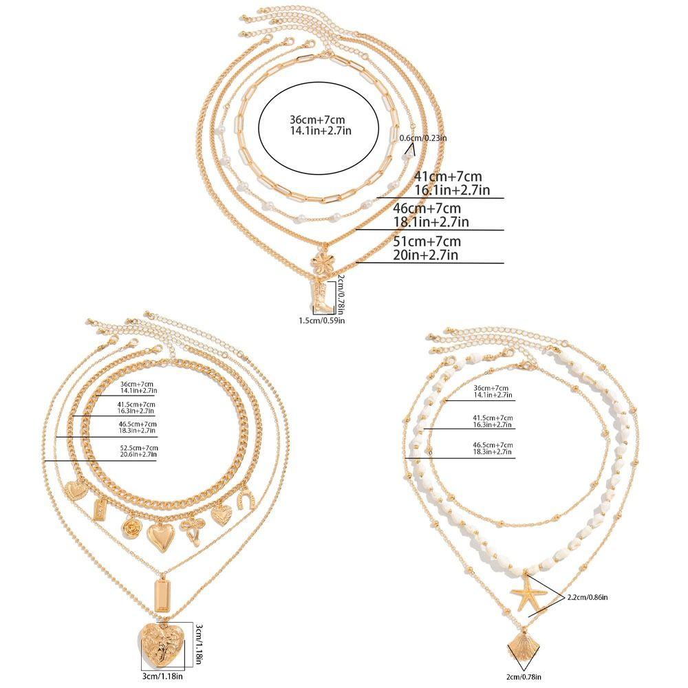 Starfish Shell Multilayer Necklace Heart Pendant Clavicle Chain Women Bohemia Style Necklace Girls