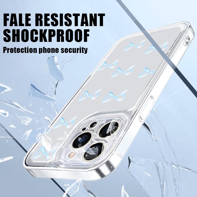 Мягкий силиконовый прозрачный чехол с бантом для iPhone 16E 16 Pro Max 15 Pro 14 13 12 11 прозрачный противоударный бампер
