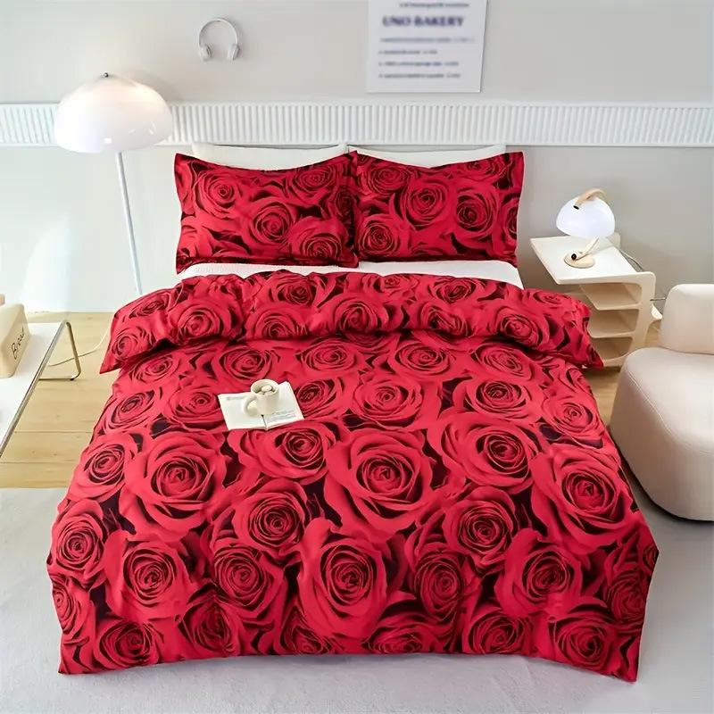 Wish Home Textiles Красная Роза 3D Печать Постельное Белье Трехместный Комплект