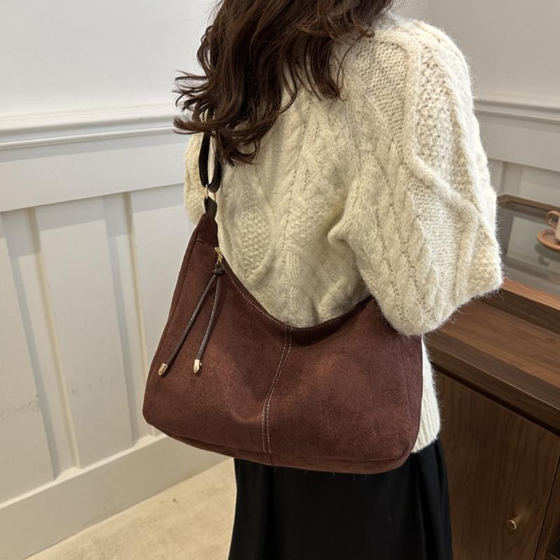 Vintage Inspired Large Capacity Tote Bag for Women Casual Solid Color Matte Leather Shoulder & Crossbody Bag