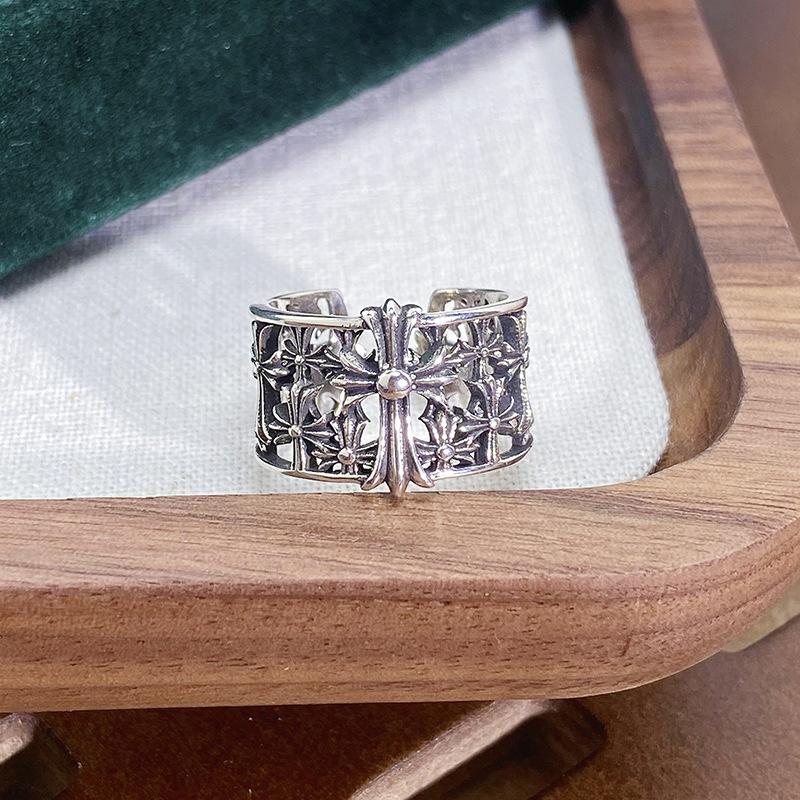 [Jewelry Collection] Retro Personality Medieval Iris Cross Open Ring Light Luxury High-End Ring Woman